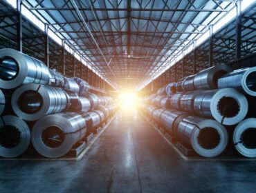 Roll of galvanized steel sheet at metalworking factory. Roll of galvanized steel sheet at metalworking factory.